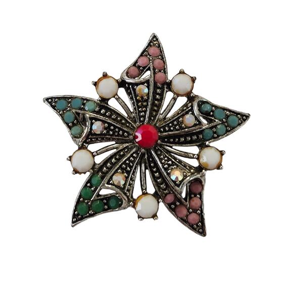 Vintage Hollycraft Crystal and Cabochon Star Brooch - Picture 2 of 11